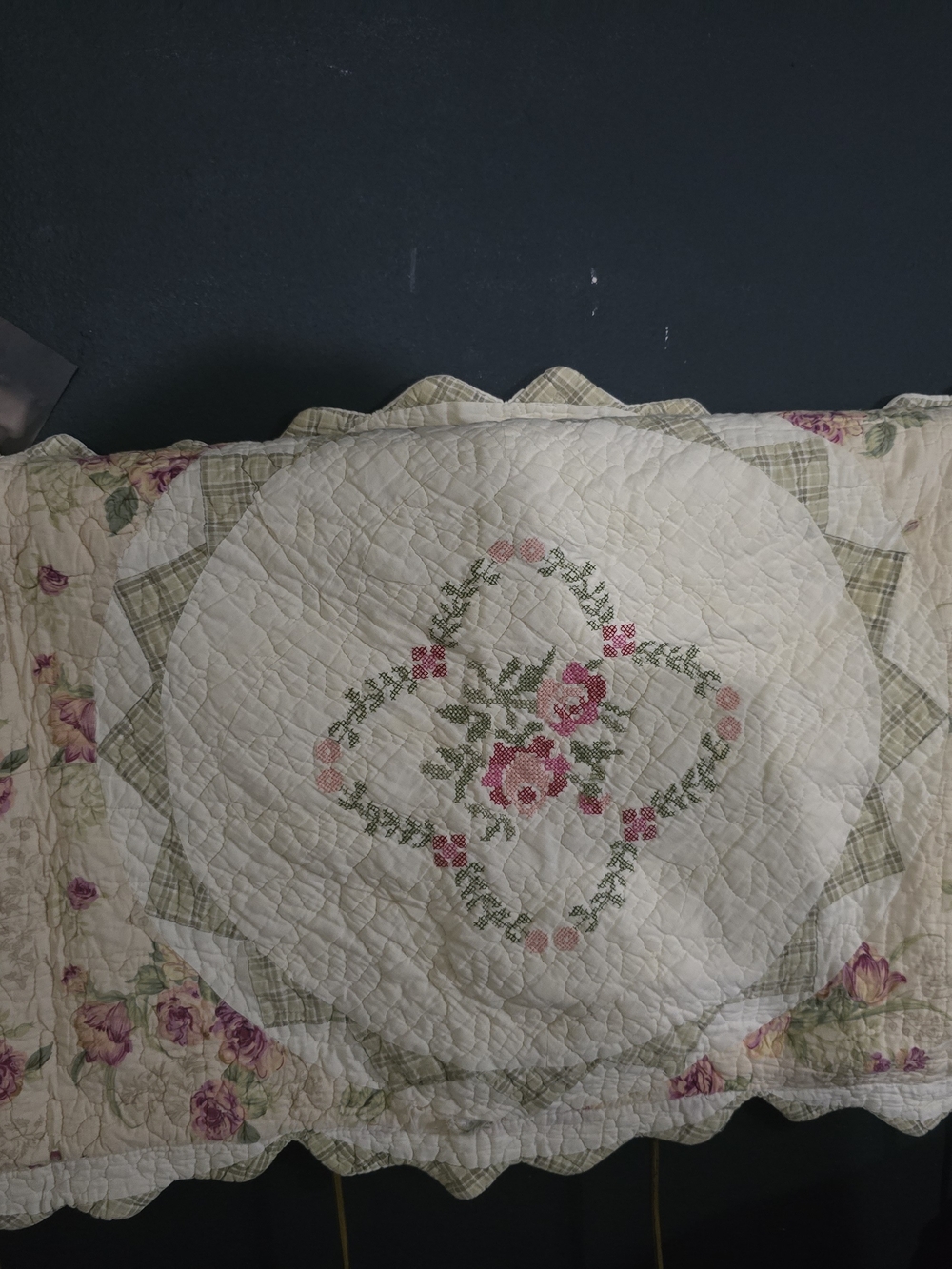 Floral Embroidered Decorative Pillow Cover - Pink and Green